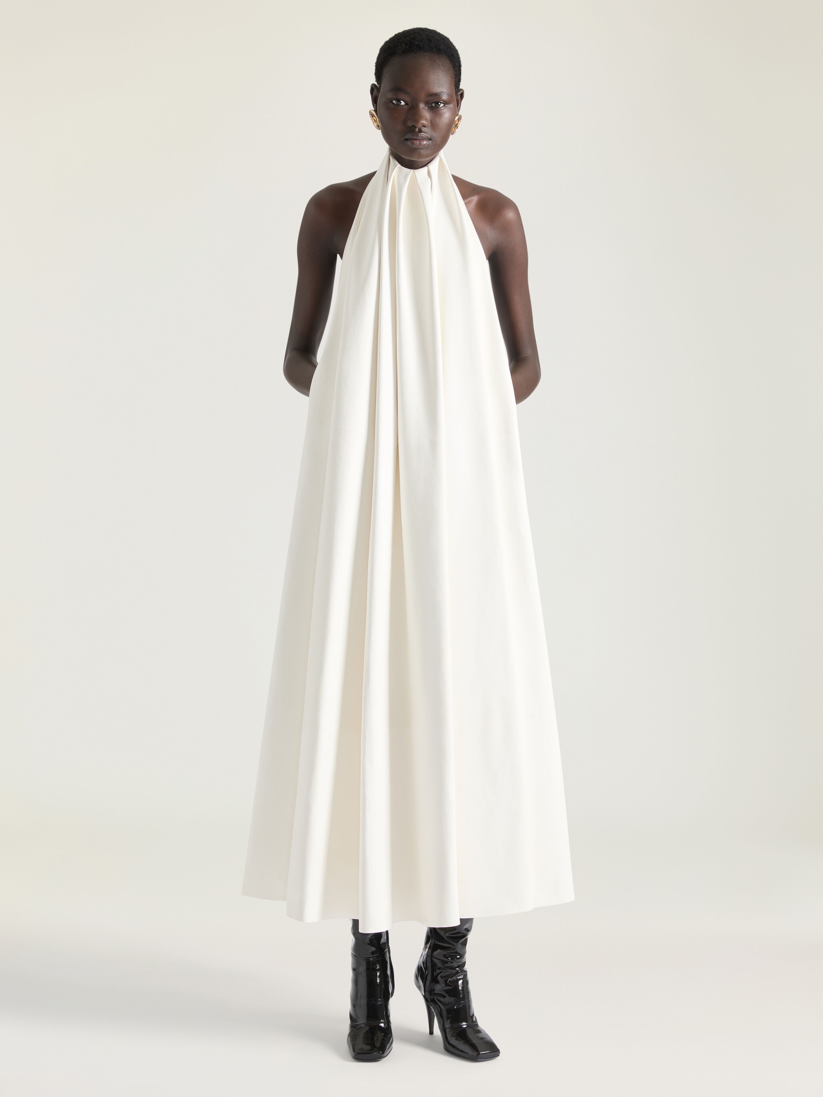 Halterneck evening dress in leather